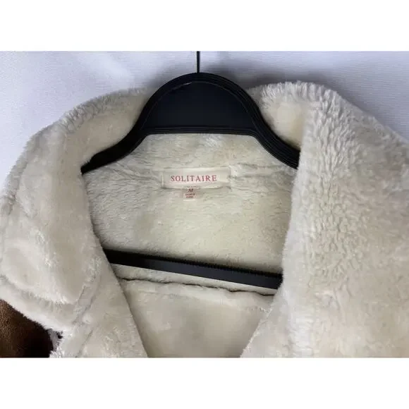 Anthro Solitaire Faux Suede Jacket Size Medium Embroidered Sherpa Lined Western - Picture 3 of 6